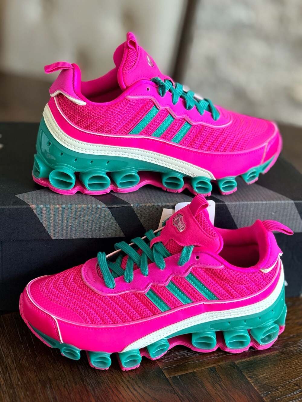 Adidas Microbounce T1 W Shock Pink Glory Green EF4886 Women's Size 6.5 New!!